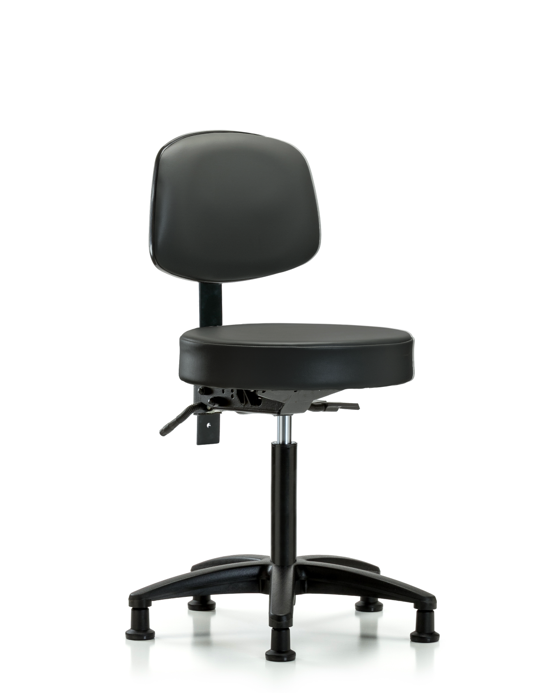 Blue Ridge Ergonomics VMBST-RG-T0-NF-RG-8823 Rutledge Vinyl Stool with Back - Medium Bench Height with Stationary Glides in Carbon Supernova™ Vinyl