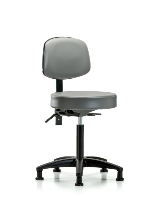 Blue Ridge Ergonomics VMBST-RG-T0-NF-RG-8840 Rutledge Vinyl Stool with Back - Medium Bench Height with Stationary Glides in Sterling Supernova™ Vinyl