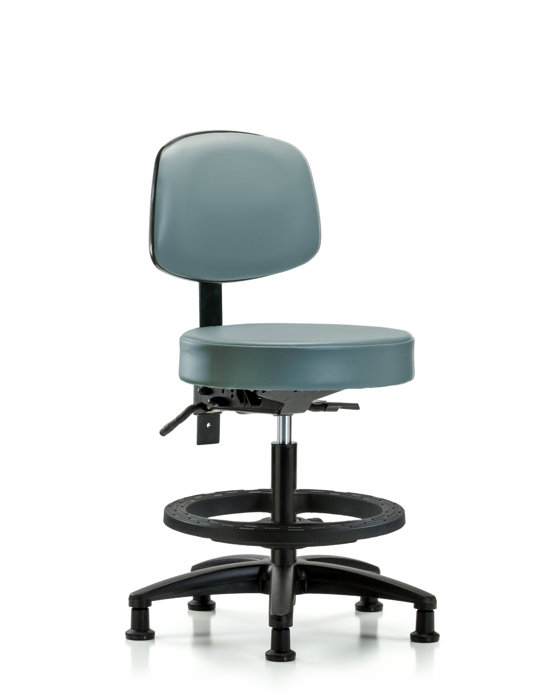 Blue Ridge Ergonomics VMBST-RG-T1-BF-RG-8822 Rutledge Vinyl Stool with Back - Medium Bench Height with Seat Tilt, Black Foot Ring, & Stationary Glides in Storm Supernova™ Vinyl