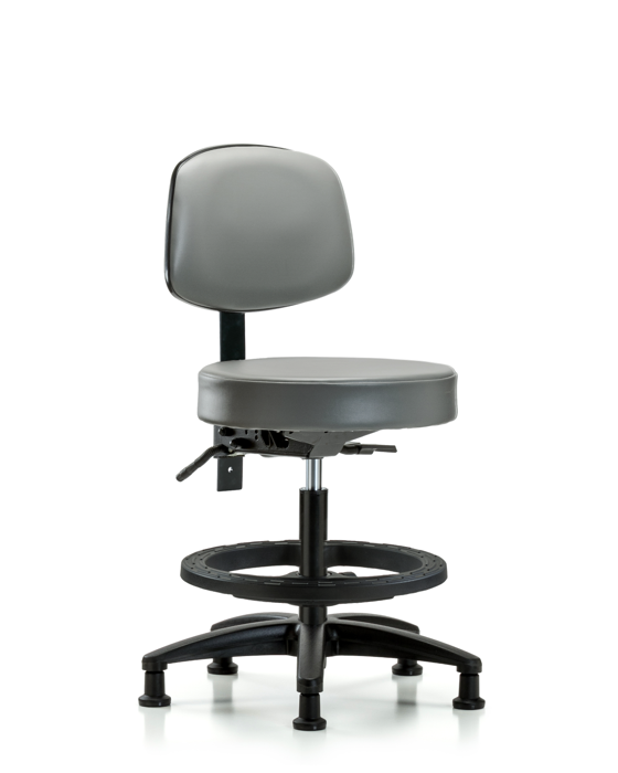 Blue Ridge Ergonomics VMBST-RG-T1-BF-RG-8840 Rutledge Vinyl Stool with Back - Medium Bench Height with Seat Tilt, Black Foot Ring, & Stationary Glides in Sterling Supernova™ Vinyl