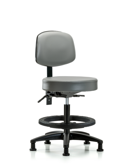 Blue Ridge Ergonomics VMBST-RG-T1-BF-RG-8840 Rutledge Vinyl Stool with Back - Medium Bench Height with Seat Tilt, Black Foot Ring, & Stationary Glides in Sterling Supernova™ Vinyl