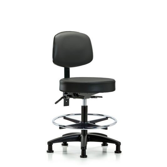 Blue Ridge Ergonomics VMBST-RG-T1-CF-RG-8823 Rutledge Vinyl Stool with Back - Medium Bench Height with Seat Tilt, Chrome Foot Ring, & Stationary Glides in Carbon Supernova™ Vinyl