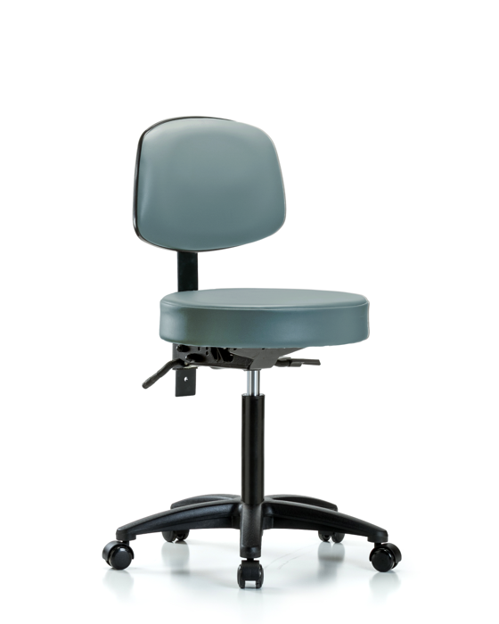 Blue Ridge Ergonomics VMBST-RG-T1-NF-RC-8822 Rutledge Vinyl Stool with Back - Medium Bench Height with Seat Tilt & Casters in Storm Supernova™ Vinyl
