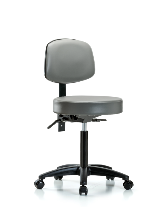 Blue Ridge Ergonomics VMBST-RG-T1-NF-RC-8840 Rutledge Vinyl Stool with Back - Medium Bench Height with Seat Tilt & Casters in Sterling Supernova™ Vinyl