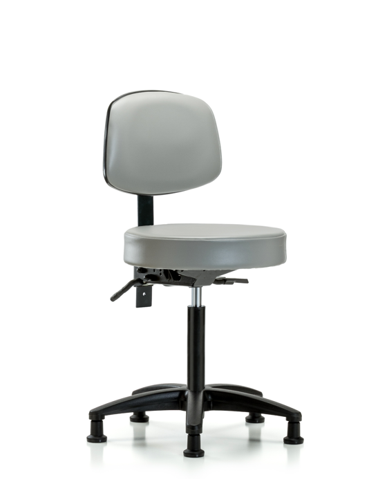 Blue Ridge Ergonomics VMBST-RG-T1-NF-RG-8567 Rutledge Vinyl Stool with Back - Medium Bench Height with Seat Tilt & Stationary Glides in Dove Trailblazer™ Vinyl