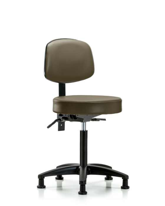 Blue Ridge Ergonomics VMBST-RG-T1-NF-RG-8809 Rutledge Vinyl Stool with Back - Medium Bench Height with Seat Tilt & Stationary Glides in Taupe Supernova™ Vinyl