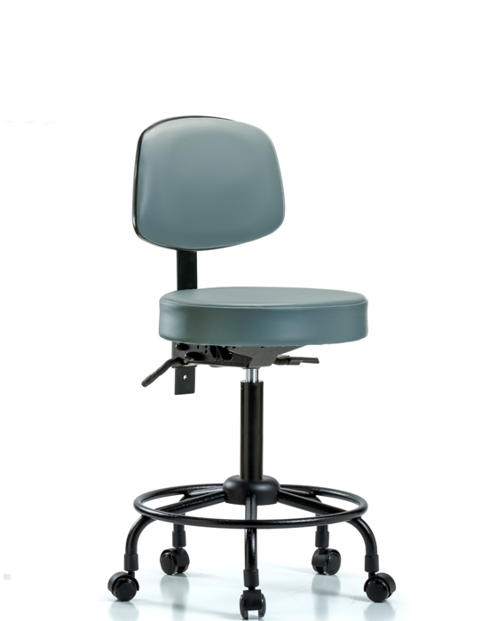 Blue Ridge Ergonomics VMBST-RT-T0-RC-8822 Rutledge Vinyl Stool with Back - Medium Bench Height with Round Tube Base & Casters in Storm Supernova™ Vinyl