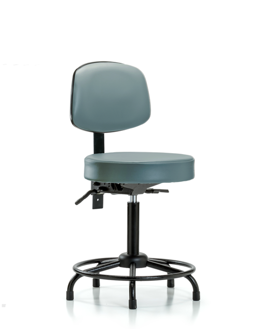 Blue Ridge Ergonomics VMBST-RT-T0-RG-8822 Rutledge Vinyl Stool with Back - Medium Bench Height with Round Tube Base & Stationary Glides in Storm Supernova™ Vinyl