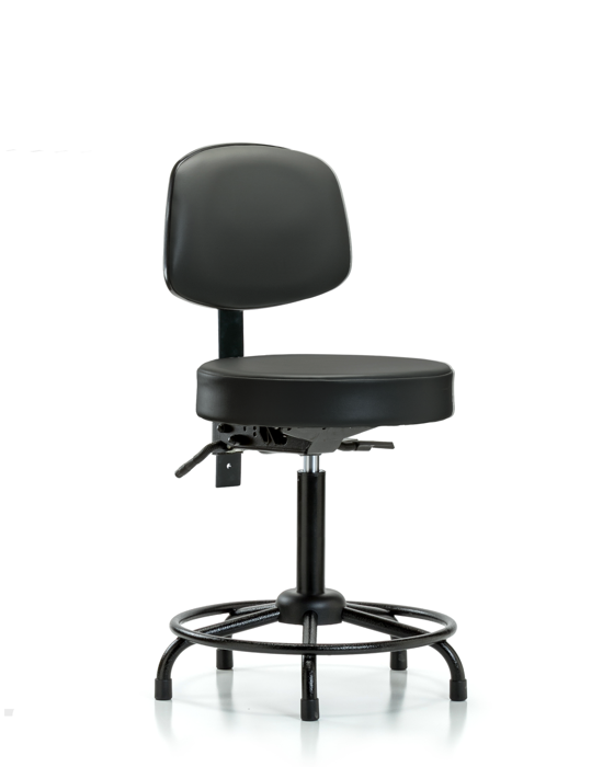Blue Ridge Ergonomics VMBST-RT-T0-RG-8823 Rutledge Vinyl Stool with Back - Medium Bench Height with Round Tube Base & Stationary Glides in Carbon Supernova™ Vinyl