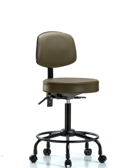 Blue Ridge Ergonomics VMBST-RT-T1-RC-8809 Rutledge Vinyl Stool with Back - Medium Bench Height with Round Tube Base, Seat Tilt, & Casters in Taupe Supernova™ Vinyl