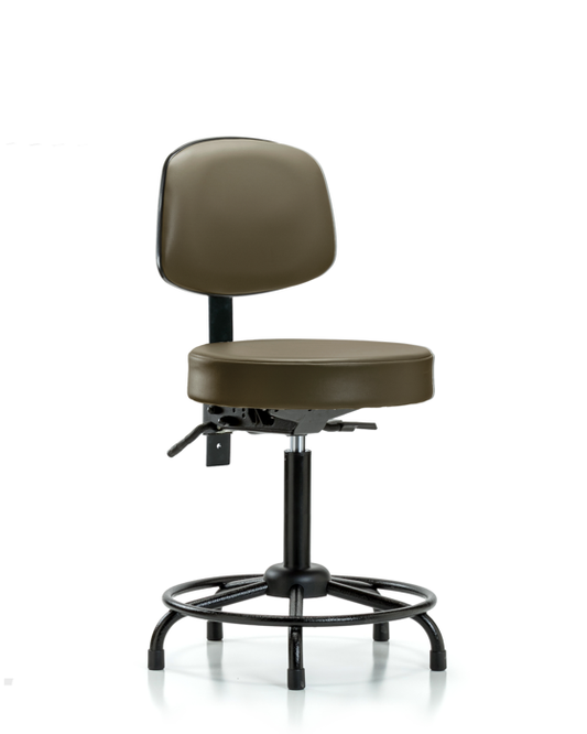 Blue Ridge Ergonomics VMBST-RT-T1-RG-8809 Rutledge Vinyl Stool with Back - Medium Bench Height with Round Tube Base, Seat Tilt, & Stationary Glides in Taupe Supernova™ Vinyl