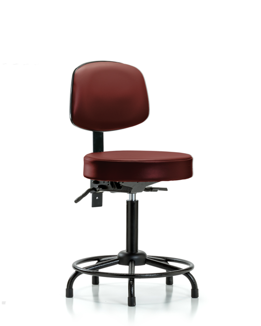 Blue Ridge Ergonomics VMBST-RT-T1-RG-8815 Rutledge Vinyl Stool with Back - Medium Bench Height with Round Tube Base, Seat Tilt, & Stationary Glides in Borscht Supernova™ Vinyl