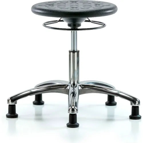 Blue Ridge Ergonomics HPDHCH-CR-T0-A0-RG-BLK Newport Industrial Polyurethane Chair Chrome - Desk Height with Stationary Glides in Black Polyurethane