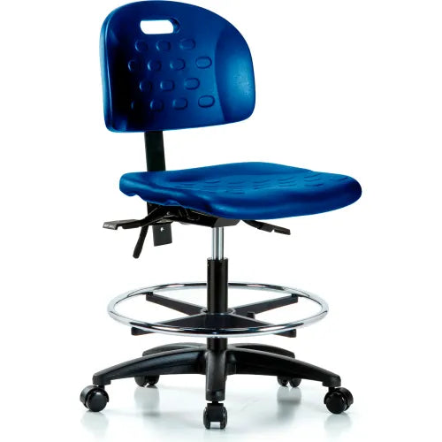 Blue Ridge Ergonomics PTHBST-CR-CF-RG-BLU Polyurethane Tractor Sit-Stand Chrome with Chrome Foot Ring in Blue Polyurethane