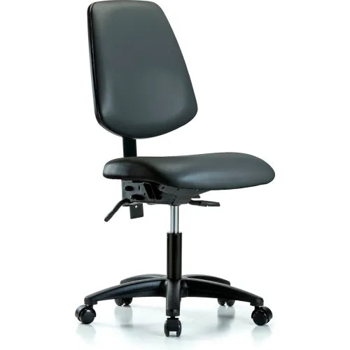 Blue Ridge Ergonomics VHBCH-MB-CR-T1-A1-CF-CC-8823 Rutledge Vinyl Chair Chrome - High Bench Height with Medium Back, Seat Tilt, Adjustable Arms, Chrome Foot Ring, & Casters in Carbon Supernova™ Vinyl