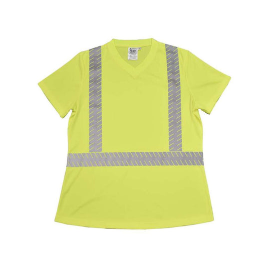Cordova Safety VW461XL COR-BRITE®, TYPE R, CLASS II, LADIES LIME BIRDSEYE POLYESTER SHIRT, TAPERED DESIGN, V NECK, SEGMENTED REFLECTIVE TAP