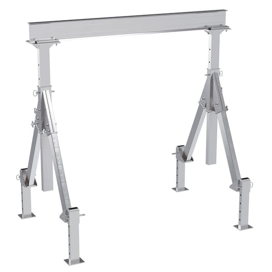 Vestil AHA-4-8-8-ALO Aluminum Adjustable Height Gantry Crane w/Adjustable Leveling Option 8 ft. x 8 ft. 4K Silver