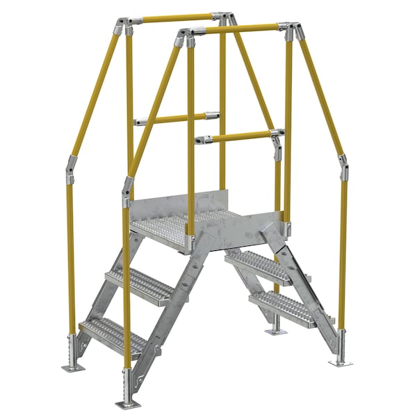 Vestil COL-3-26-14-HDG 3 Step Galvanized Steel Cross-Over Ladder 54.5"x72.15" 500lb Capacity