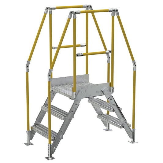 Vestil COL-3-26-14-HDG 3 Step Galvanized Steel Cross-Over Ladder 54.5"x72.15" 500lb Capacity