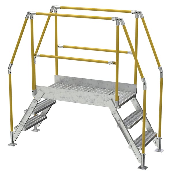 Vestil COL-3-26-33-HDG 3 Step Galvanized Steel Cross-Over Ladder 78"x72.15" 500lb Capacity