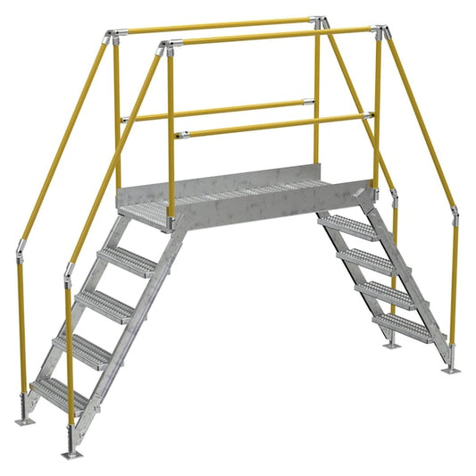 Vestil COL-5-46-44-HDG 5 Step Galvanized Steel Cross-Over Ladder 115.5"x92.15" 500lb Capacity