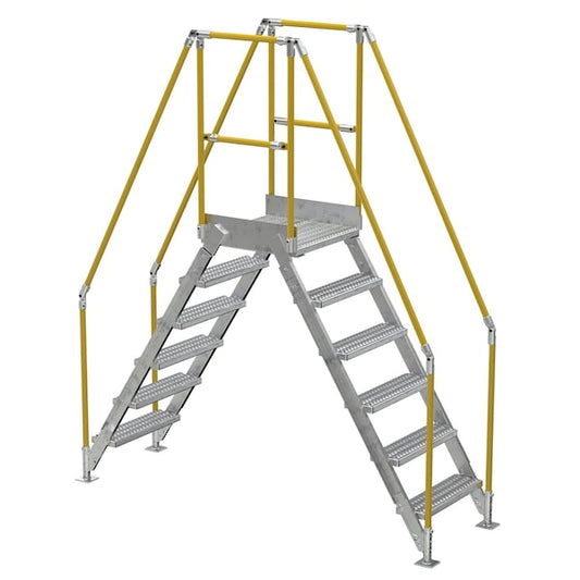 Vestil COL-6-56-14-HDG 6 Step Galvanized Steel Cross-Over Ladder 92"x102.5" 500lb Capacity