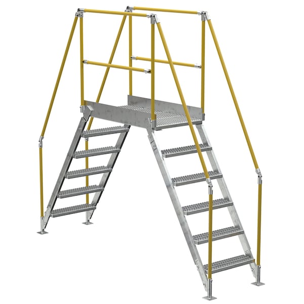 Vestil COL-6-56-33-HDG 6 Step Galvanized Steel Cross-Over Ladder 116"x102.5" 500lb Capacity
