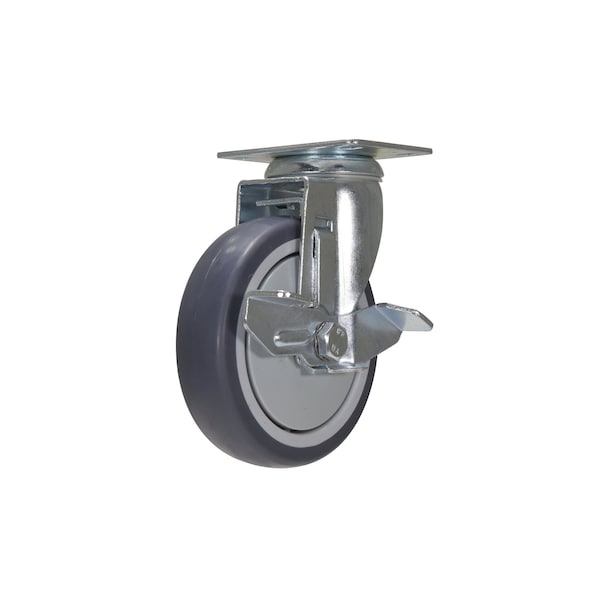 Vestil CST-B28-5X1TPR-SWB Dark Gray Swivel With Brake Thermoplastic Poly Rubber Caster 5 x 1 1/4