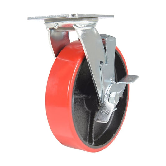 Vestil CST-VE-8X2PU-SWB Polyurethane Swivel With Brake Caster 8 In. Diameter x 2 In. Width 1474 lb Red/Black
