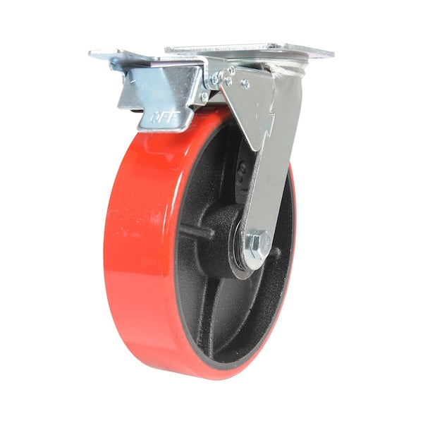 Vestil CST-VE-8X2PU-SWTB Polyurethane Swivel With Total Brake Caster 8 In. Diameter x 2 In. Width 1474 lb Red/Black