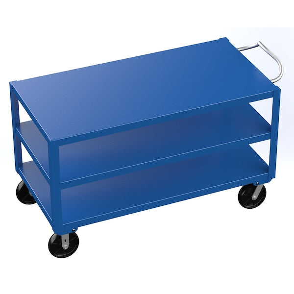 Vestil DH-PH4-3060-3 Blue Ergo-Handle Cart 3 Shelf Glass-Filled Nylon Casters 4000 lb 30x60