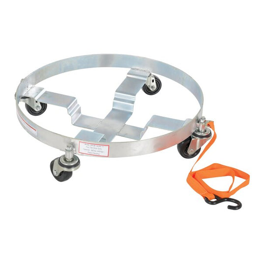 Vestil DRUM-QUAD-H Bright Zinc Finish Multi-Purpose Drum Dolly Hard Rubber Casters 900 lb