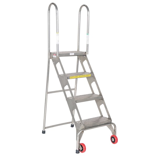 Vestil FLAD-4-SS 4 Step SS Folding Ladder with Wheels