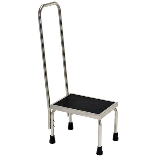 Vestil FT-SS-1HR Stainless Steel Foot Stool w/Handrail, 1 Steps, 37 Overall Height, Stainless Steel, Silver