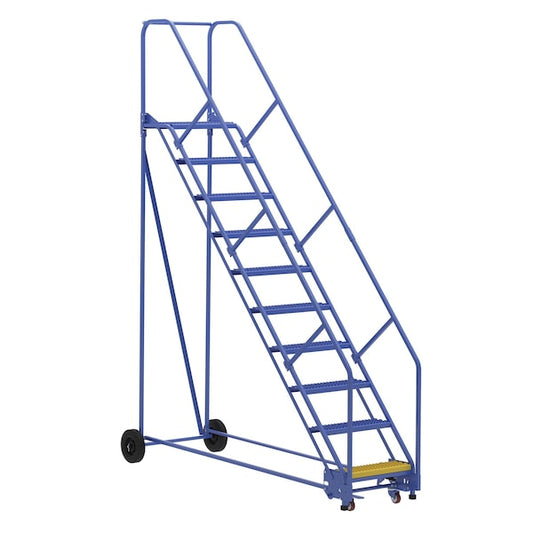 Vestil LAD-10-14-G-EZ 130 H Steel Warehouse Ladder, 50 deg Grip, 10 Step, 14", 10 in Steps