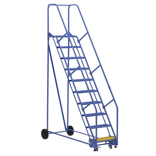 Vestil LAD-10-14-P 130 H Steel Warehouse Ladder, 58 deg Perf, 10 Step, 14", 10 in Steps