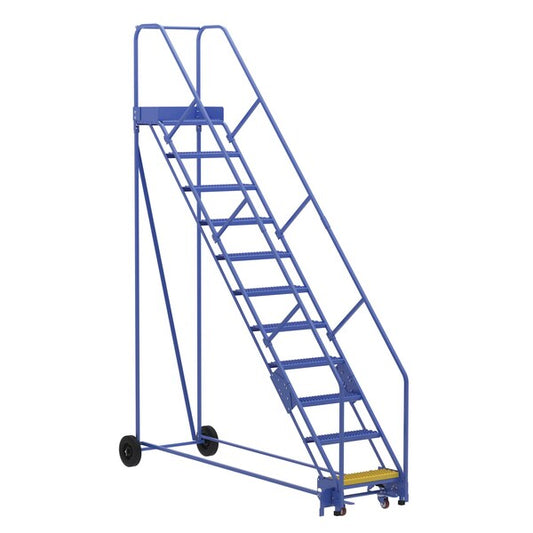 Vestil LAD-11-14-G-EZ 140 H Steel Warehouse Ladder, 50 deg Grip, 11 Step, 14", 11 Steps