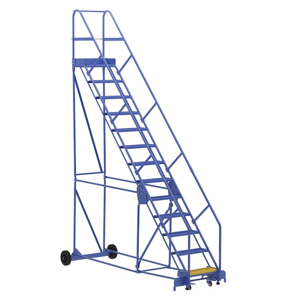 Vestil LAD-13-14-G-EZ 166 H Steel Warehouse Ladder, 50 deg Grip, 13 Step, 14", 13 Steps