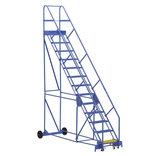 Vestil LAD-13-14-P-EZ 166 H Steel Warehouse Ladder, 50 deg Perf, 13 Step, 14", 13 Steps