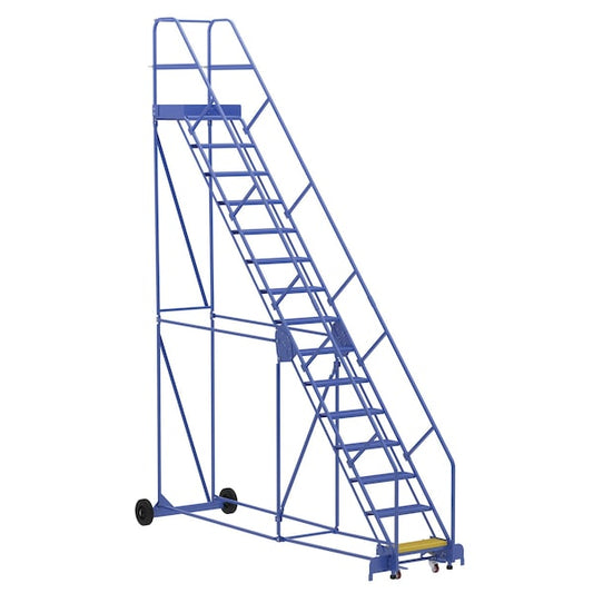 Vestil LAD-15-21-P-EZ 186 H Steel Warehouse Ladder, 50 deg Perf, 15 Step, 21", 15 Steps