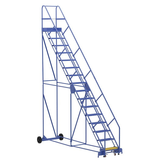 Vestil LAD-16-14-P-EZ 196 H Steel Warehouse Ladder, 50 deg Perf, 16 Step, 14", 16 Steps