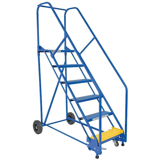 Vestil LAD-6-14-P-EZ 90 H Steel Warehouse Ladder, 50 deg Perf, 6 Step, 14", 6 Steps