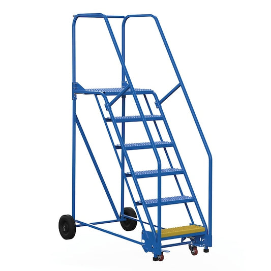 Vestil LAD-6-21-G 90 H Steel Warehouse Ladder, 58 deg Grip, 6 Step, 21", 6 Steps