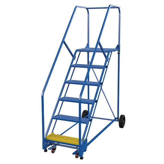 Vestil LAD-6-21-P-EZ 90 H Steel Warehouse Ladder, 50 deg Perf, 6 Step, 21", 6 Steps