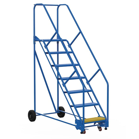 Vestil LAD-7-14-P-EZ 100 H Steel Warehouse Ladder, 50 deg Perf, 7 Step, 14", 7 in Steps