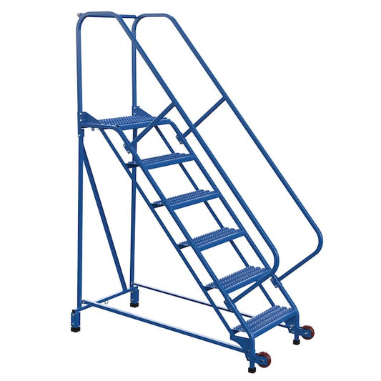 Vestil LAD-TRN-50-6-G 90 H Steel Tip N Roll Ladder, Grip, 6 Step, 50 deg., 6 Steps