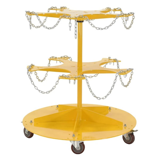 Vestil PAIL-T2-CAR-10-CK Steel 5 Gallon Pail Carousel Rack, 10 Pails W/ Casters 350 lbs. Capacity Per Shelf Yellow