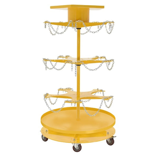 Vestil PAIL-T3-CAR-15-CK Steel 5 Gallon Pail Carousel Rack, 15 Pails W/ Casters 350 lbs. Capacity Per Shelf Yellow