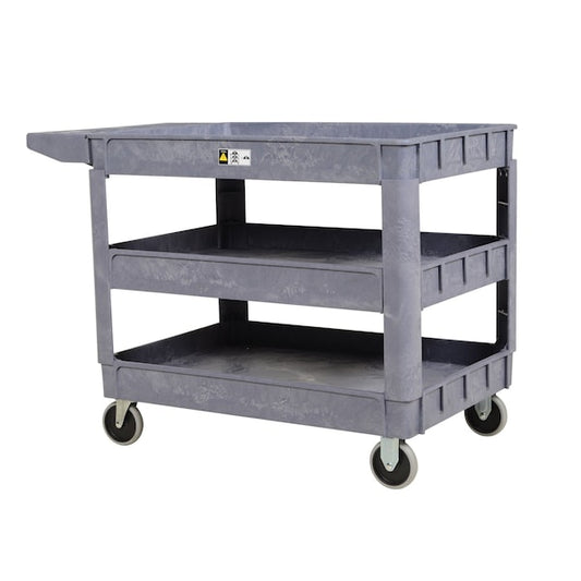 Vestil PLSC-3-2436 Plastic Utility Cart, 3 Shelves, 24.5 x 36, Foam Plastic, 550 lb Load Capacity, 3 Shelves, 25.5" W