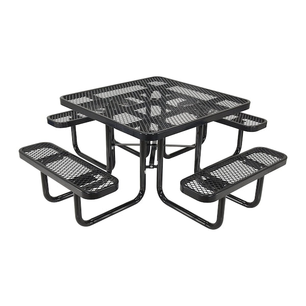 Vestil PT-MX-ST-46-BK Square Picnic Table, Black, Expandable Metal, 80.5 in L
